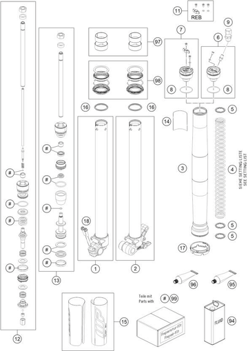 FRONT FORK DISASSEMBLED, 2025 HUSQVARNA TC-50