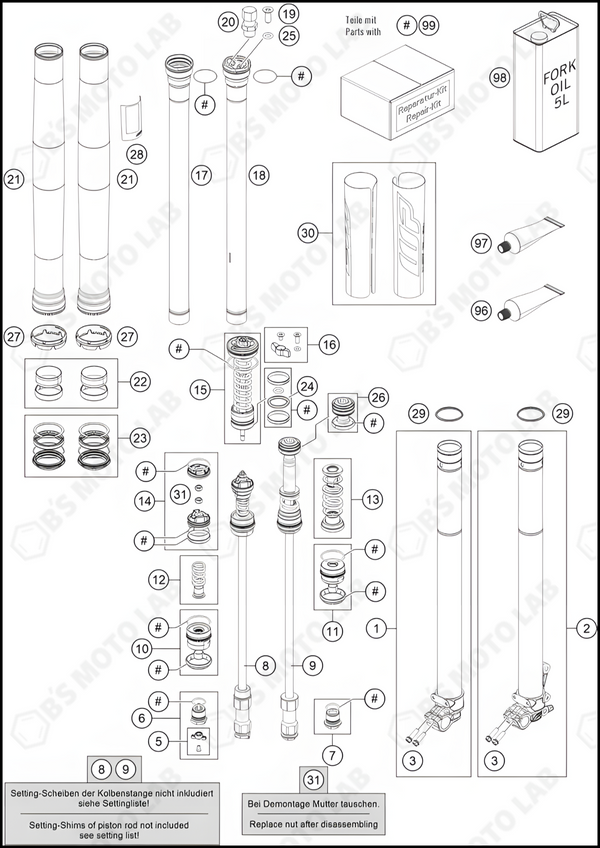 FRONT FORK DISASSEMBLED, 2022 HUSQVARNA FC-350