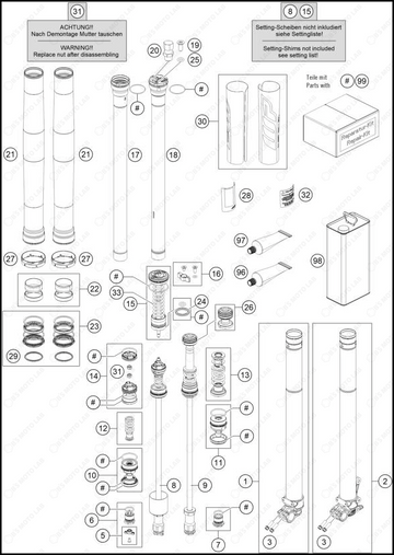 FRONT FORK DISASSEMBLED, 2025 HUSQVARNA TC-125