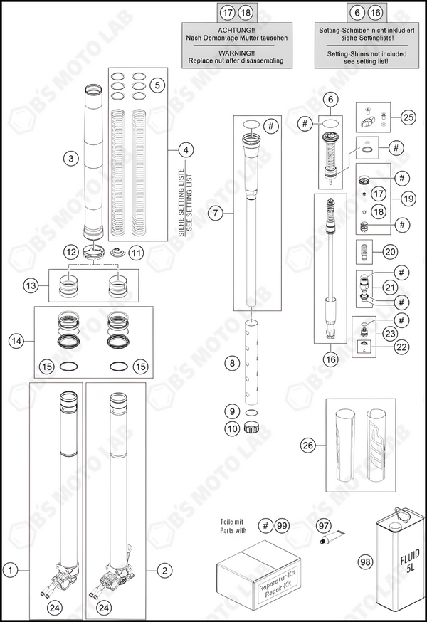 FRONT FORK DISASSEMBLED, 2024 HUSQVARNA FE-501-S