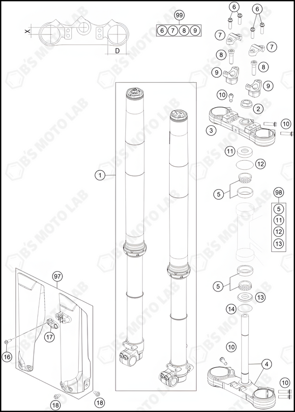 FRONT FORK, TRIPLE CLAMP, 2023 HUSQVARNA TC-85-17-14