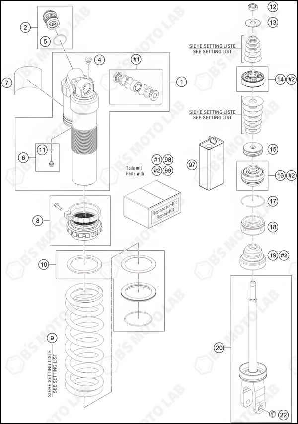 SHOCK ABSORBER DISASSEMBLED, 2022 HUSQVARNA FC-450