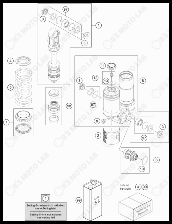 SHOCK ABSORBER DISASSEMBLED, 2022 HUSQVARNA TC-50