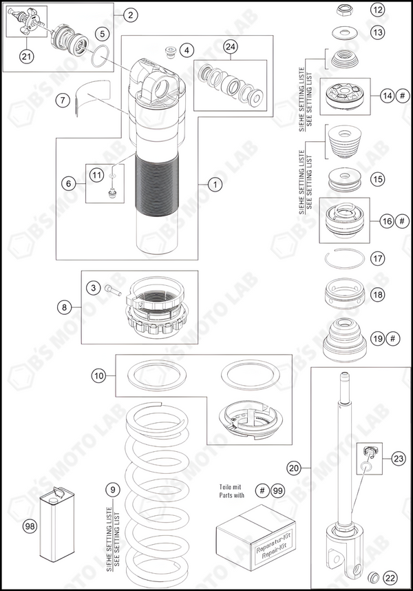 SHOCK ABSORBER DISASSEMBLED, 2023 HUSQVARNA FC-350