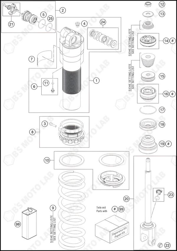 SHOCK ABSORBER DISASSEMBLED, 2024 HUSQVARNA FE-501-S